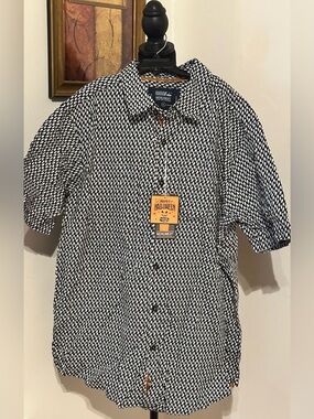 NEW Monument Mens Halloween Black Button Up Short Sleeve White Ghost Print (XL)